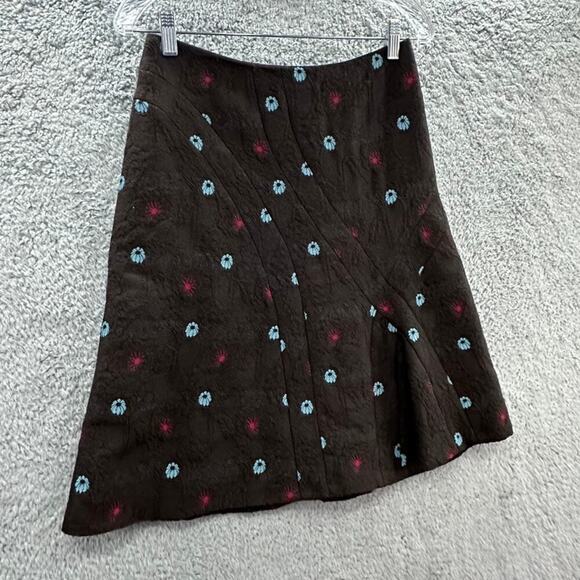 Irene Van Ryb Wool Skirt Size 8 Brown Embroidered Fireworks Pattern A-Line Slip - Picture 3 of 11